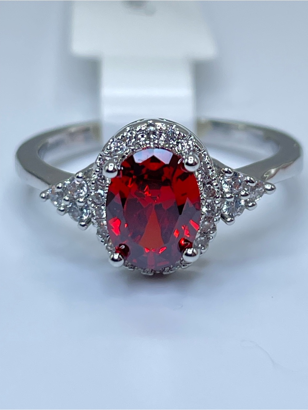 Swarovski Crystal Elements Dark Red Crystal Halo Ring Dainty Sz 9